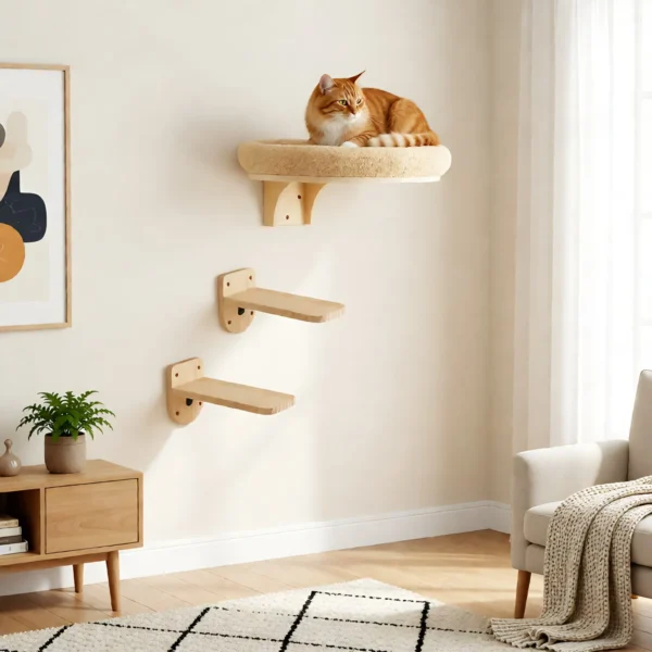 Cat Wall Mounted Solid Wooden  Indoor Cats Perches