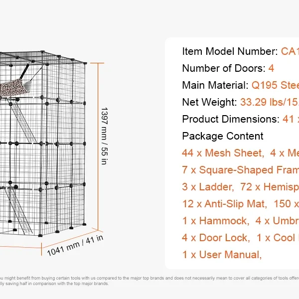 Large Cat Cage with Hammock Ramp ladders Crate