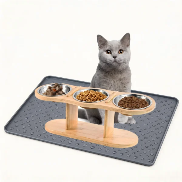 3 Bowls in 1 Raised Feeder with Silicone Food Mat