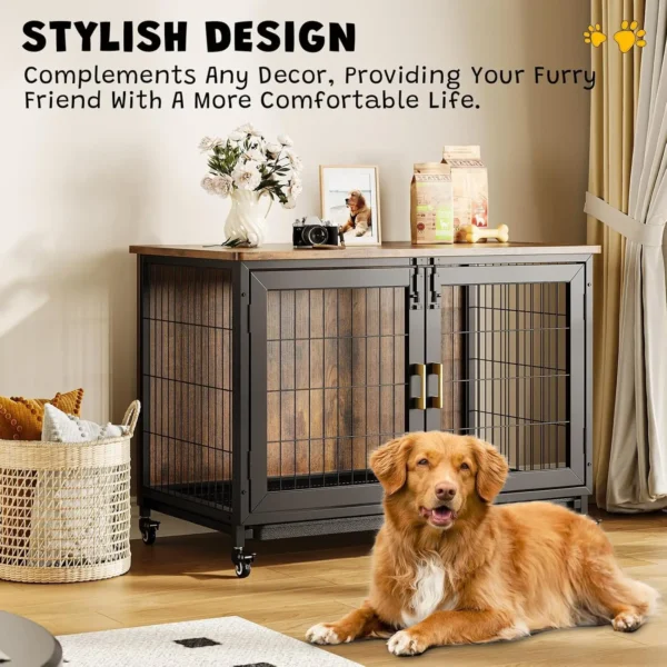 37.5 in Wooden Dog Crate with , Removable Tray,