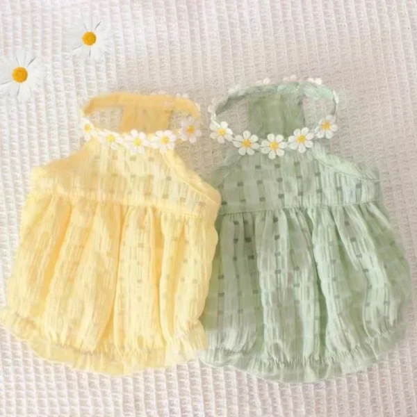 Breathable Cat Skirt Floral Wreath Collar Small Dog Dress